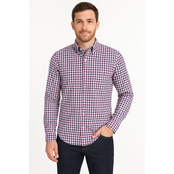 J. Crew Men's purple gingham button up slim fit size L* office  professional - Picture 1 of 10